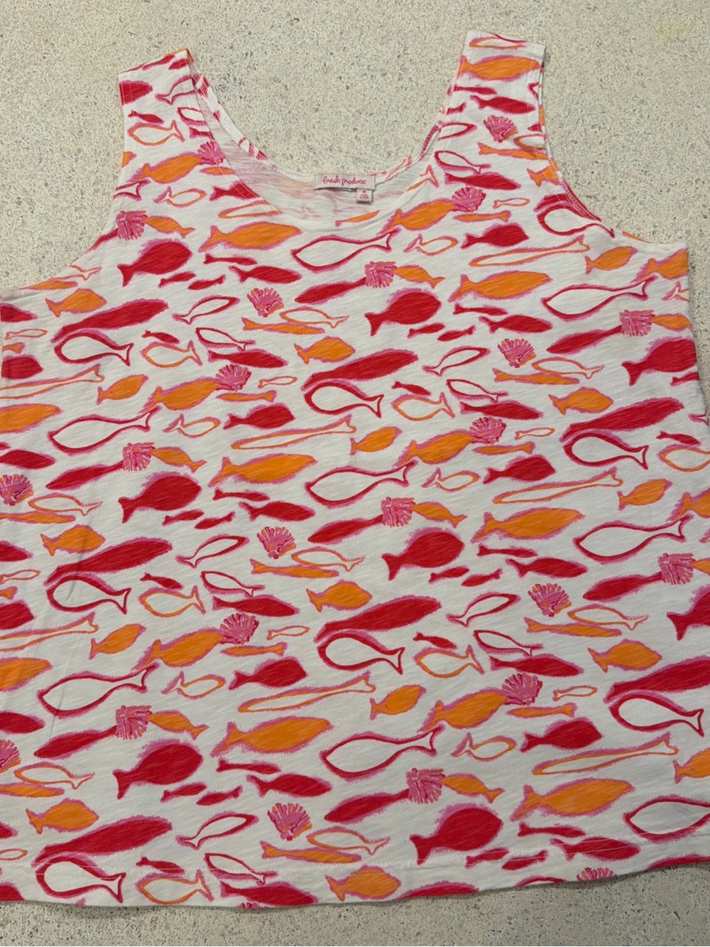 Fresh Produce Women's XL Fish Print  Cotton Made In USA Tank Top